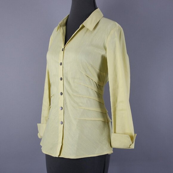 Nic + Zoe Sz S Yellow Collar Button 3/4 Sleeve Linen Polyester Blend Classic Top - Picture 3 of 13